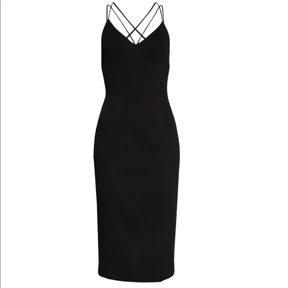 Misha Open Strappy Back Spaghetti Strap Black Midi Cocktail Dress NWT 10 - Picture 5 of 6